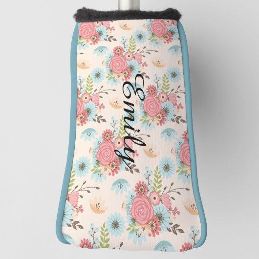 かわいらしいピンクおよび青い花の運搬人カバー ゴルフヘッドカバー (回転90)
