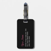 かわいらしいピンクおよび黒いバラの花のシックな弓 ラゲッジタグ (裏面縦)