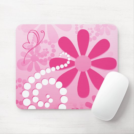 かわいらしいピンクによってはかわいいレトロのデイジーパターンが開花します マウスパッド (マウス)