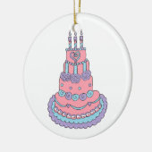 かわいらしいピンクのお誕生日ケーキ セラミックオーナメント (左)