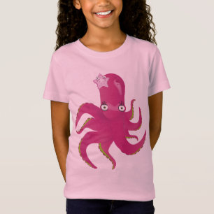 かわいらしいピンクのガーリーなタコ Tシャツ