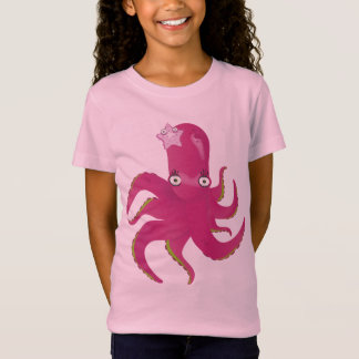 かわいらしいピンクのガーリーなタコ Tシャツ