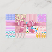 かわいらしいピンクのキルト及び弓名刺 名刺 (裏面)