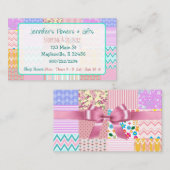 かわいらしいピンクのキルト及び弓名刺 名刺 (正面/裏面)