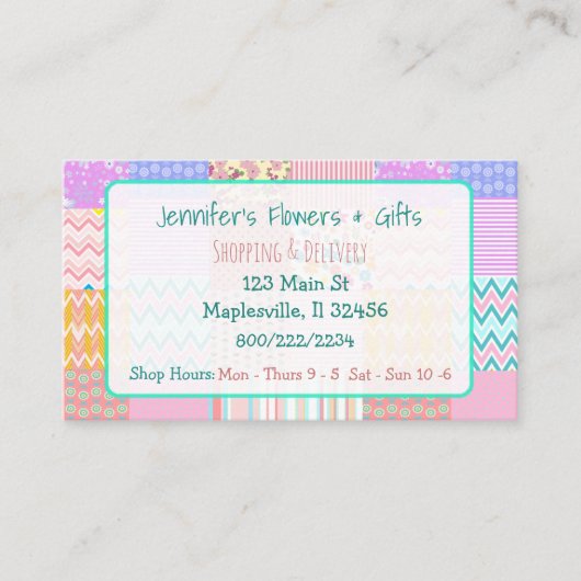 かわいらしいピンクのキルト及び弓名刺 名刺 (正面)