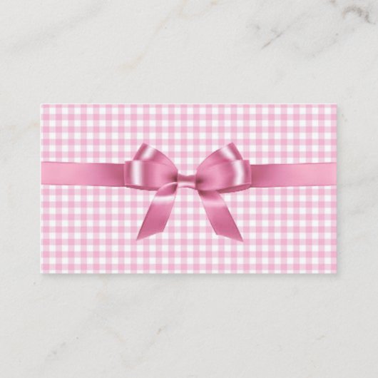 かわいらしいピンクのギンガム及び弓名刺 名刺 (裏面)