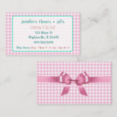 かわいらしいピンクのギンガム及び弓名刺 名刺 (正面/裏面)