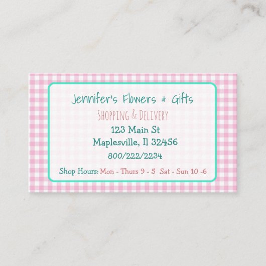 かわいらしいピンクのギンガム及び弓名刺 名刺 (正面)