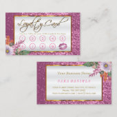 かわいらしいピンクのグリッターおよび花柄 ロイヤリティカード (正面/裏面)