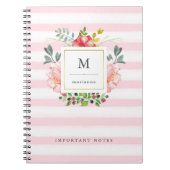 かわいらしいピンクのシャクヤクの水彩画の花はとの縞で飾ります ノートブック (正面)