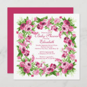かわいらしいピンクのシャクヤクの花の女の子のベビーシャワー 招待状 (正面/裏面)