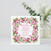 かわいらしいピンクのシャクヤクの花の女の子のベビーシャワー 招待状 (スタンド正面)