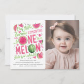 かわいらしいピンクのスイカ、かわいい夏の1歳の誕生日 招待状 (正面)