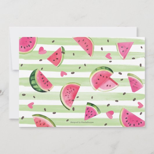 かわいらしいピンクのスイカ、かわいい夏の1歳の誕生日 招待状 (裏面)