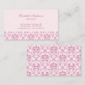 かわいらしいピンクのダマスク織の名刺 名刺 (正面/裏面)