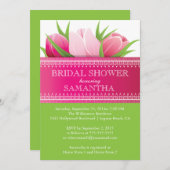 かわいらしいピンクのチューリップの春のブライダルシャワー 招待状 (正面/裏面)