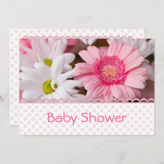 かわいらしいピンクのデイジーのベビーシャワーの招待状 招待状 (正面/裏面)