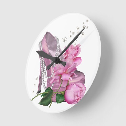 かわいらしいピンクのハイヒールは上がりました ラウンド壁時計 (傾斜)