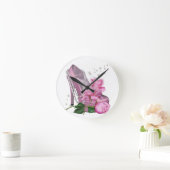 かわいらしいピンクのハイヒールは上がりました ラウンド壁時計 (ホーム)