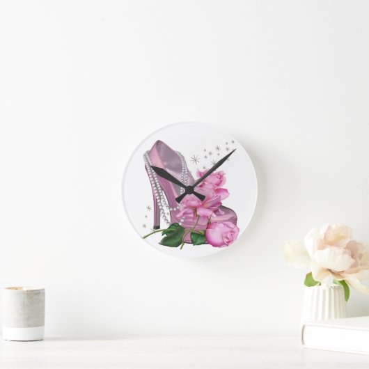 かわいらしいピンクのハイヒールは上がりました ラウンド壁時計 (ホーム)