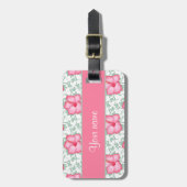 かわいらしいピンクのハイビスカスの花 ラゲッジタグ (正面縦)