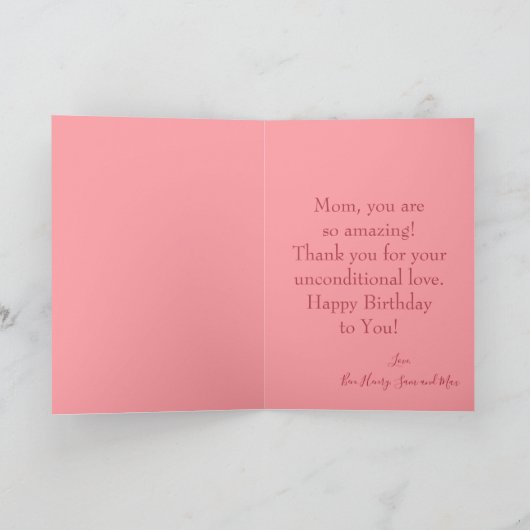 かわいらしいピンクのハッピーバースデーのお母さんの写真 カード (内部)