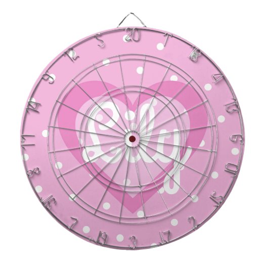 かわいらしいピンクのハートのカスタマイズ可能な水玉模様 ダーツボード (正面)