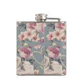 かわいらしいピンクのバラおよび真珠のハートのモノグラム フラスク (裏面)