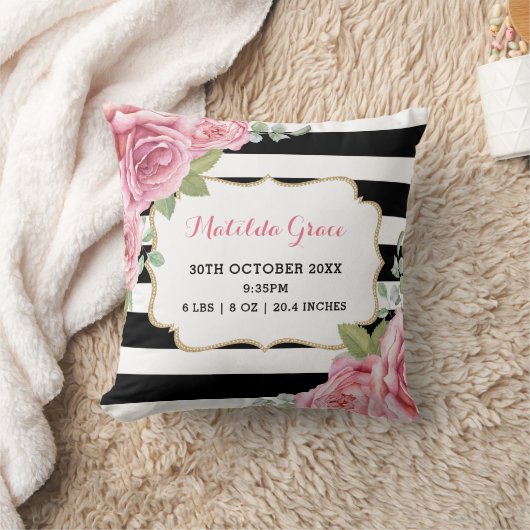 かわいらしいピンクのバラのパリの女の赤ちゃんの誕生Stats クッション (ブランケット)