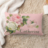 かわいらしいピンクのバラの枕投球とのあなたの名前 ランバークッション (ブランケット)