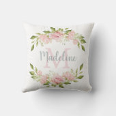 かわいらしいピンクのバラ|のモノグラムおよび名前 クッション (裏面)