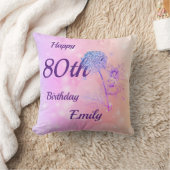 かわいらしいピンクのパステル調の妖精の輝きの第80誕生日 クッション (ブランケット)
