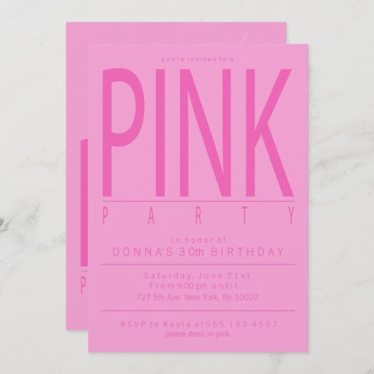 かわいらしいピンクのパーティの招待状 招待状 (正面/裏面)
