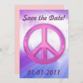 かわいらしいピンクのピースサインAnnouncemets セーブザデート (正面/裏面)