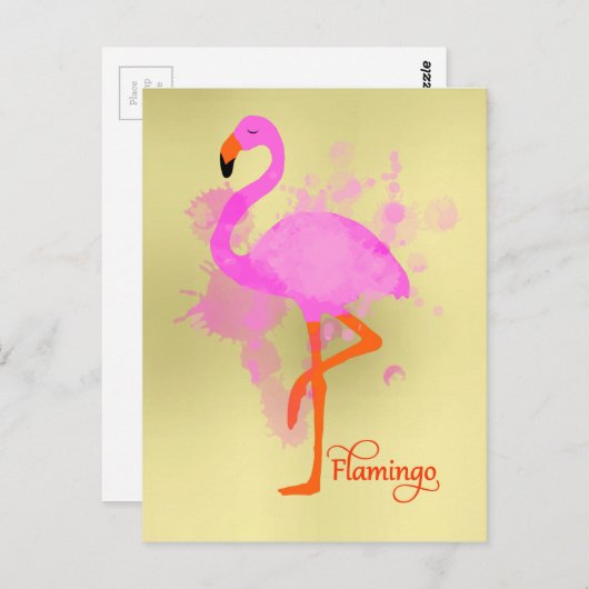 かわいらしいピンクのフラミンゴの芸術的なペンキの（ばちゃばちゃ）跳ねる ポストカード (正面/裏面)