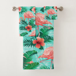 かわいらしいピンクのフラミンゴ バスタオルセット