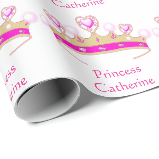 かわいらしいピンクのプリンセスの王冠の任意名前をカスタムする ラッピングペーパー (ロールコーナー)