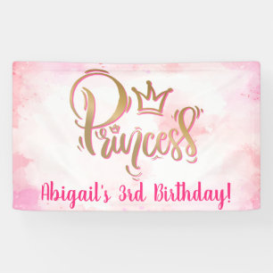 かわいらしいピンクのプリンセスの誕生日 横断幕