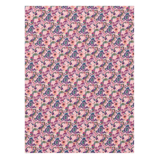 かわいらしいピンクのペイズリーパターン テーブルクロス (正面)
