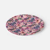 かわいらしいピンクのペイズリーパターン ペーパープレート (アングル)
