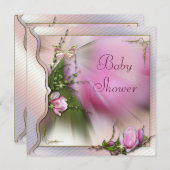 かわいらしいピンクのマグノリアの蝶輝きのベビーシャワー 招待状 (正面/裏面)