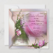 かわいらしいピンクのマグノリアの蝶輝きのベビーシャワー 招待状 (裏面)