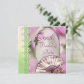 かわいらしいピンクのマグノリア及びファンの第90誕生日 招待状 (スタンド正面)