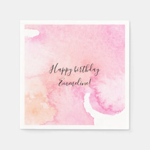 かわいらしいピンクのモモの水彩画の誕生日 スタンダードカクテルナプキン