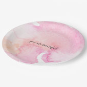 かわいらしいピンクのモモの水彩画 ペーパープレート (アングル)
