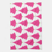 かわいらしいピンクのレトロのクリスマスツリーパターン キッチンタオル (縦)