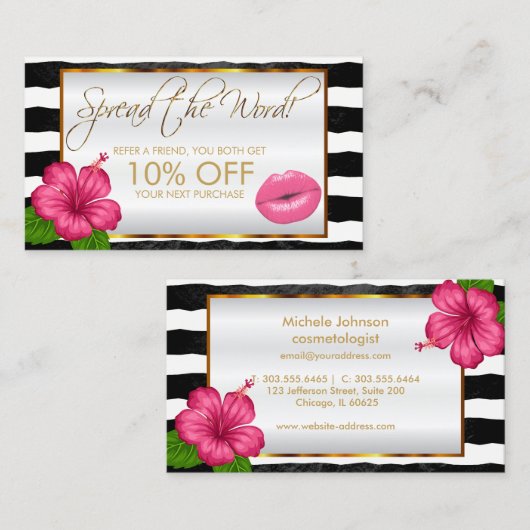 かわいらしいピンクの口紅ビジネス紹介 紹介カード (正面/裏面)