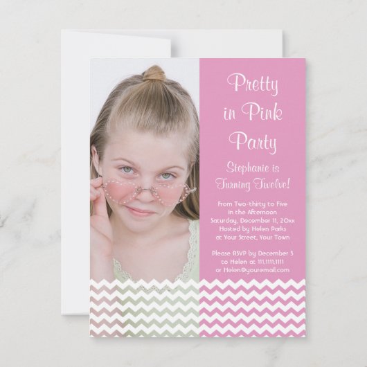 かわいらしいピンクの女の子の誕生日のパーティの招待状 招待状 (裏面)