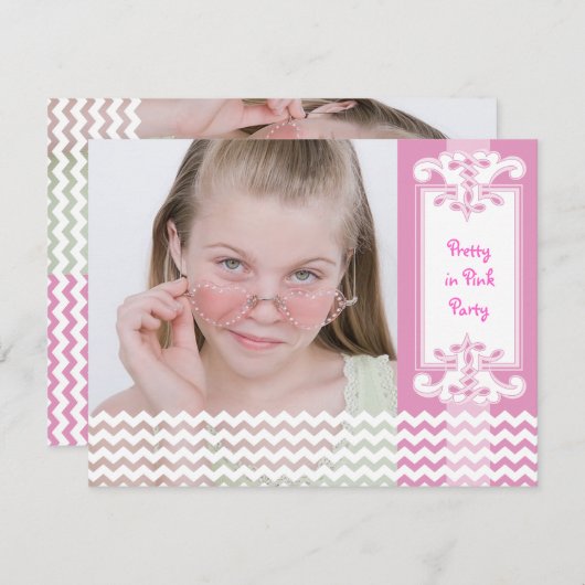 かわいらしいピンクの女の子の誕生日のパーティの招待状 招待状 (正面/裏面)