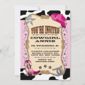 かわいらしいピンクの女性のカーボーイのバースデーパーティ招待状 招待状 (正面)